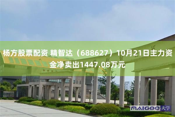 杨方股票配资 精智达（688627）10月21日主力资金净卖出1447.08万元